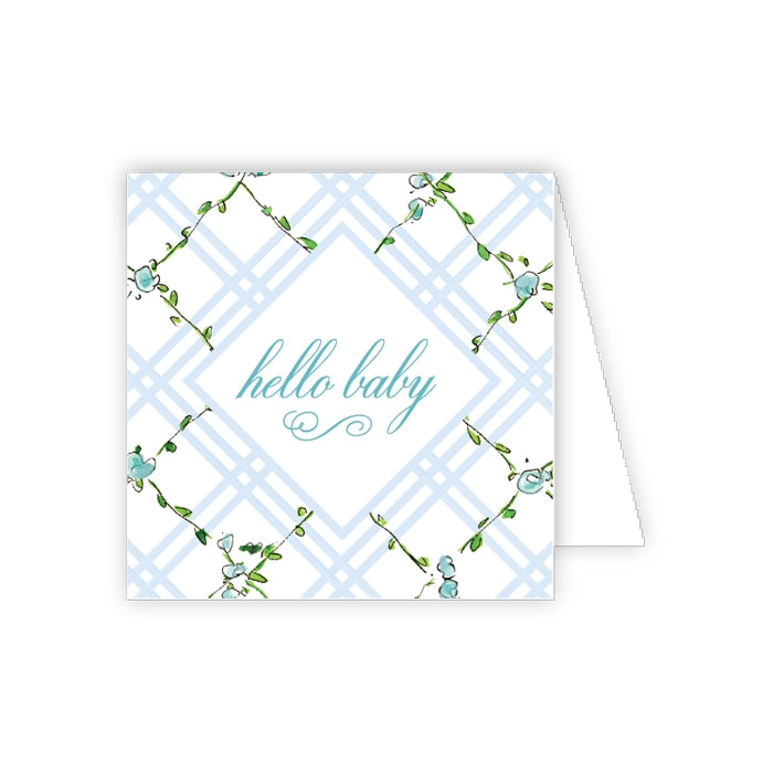 Hello Baby Blue Greenery Trellis Pattern Enclosure Card