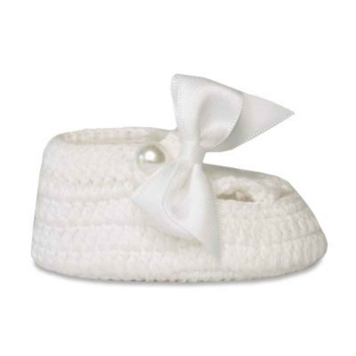 Ella Infant White Crochet Booties with Bows