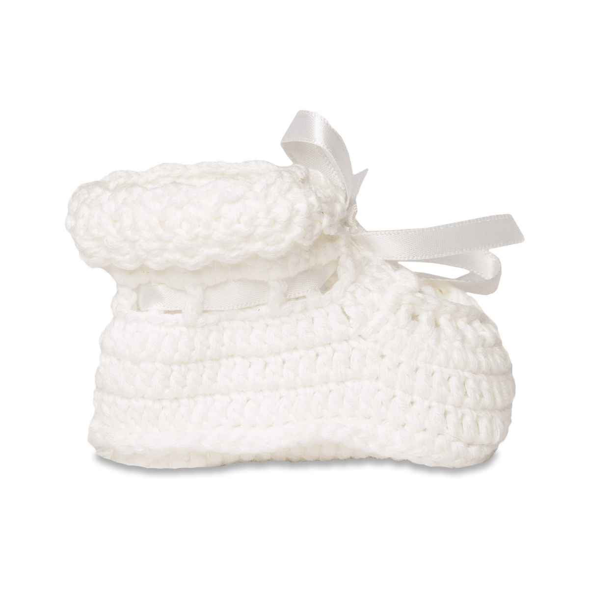 Erin White Crochet Baby Booties with Satin Ribbons