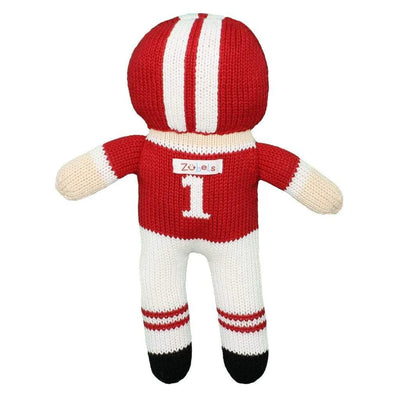 Red and White Football Player Knit Toy 12”