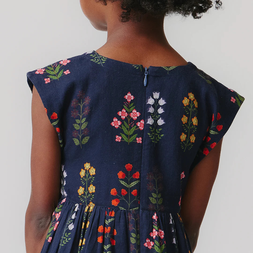 Navy Field Floral Girls Peachy Dress