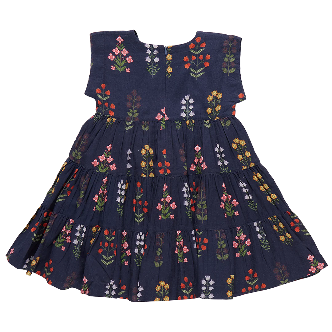 Navy Field Floral Girls Peachy Dress