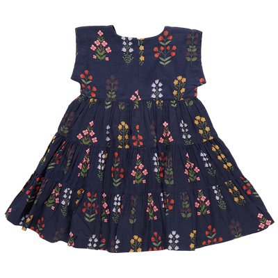 Navy Field Floral Girls Peachy Dress