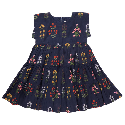 Navy Field Floral Girls Peachy Dress