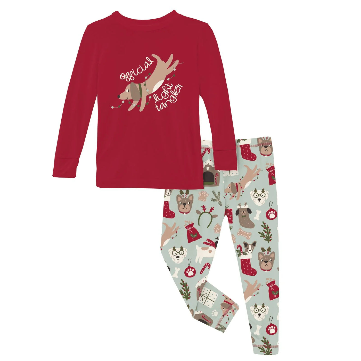 Long Sleeve Graphic Tee Pajama Set- Aloe Christmas Dogs
