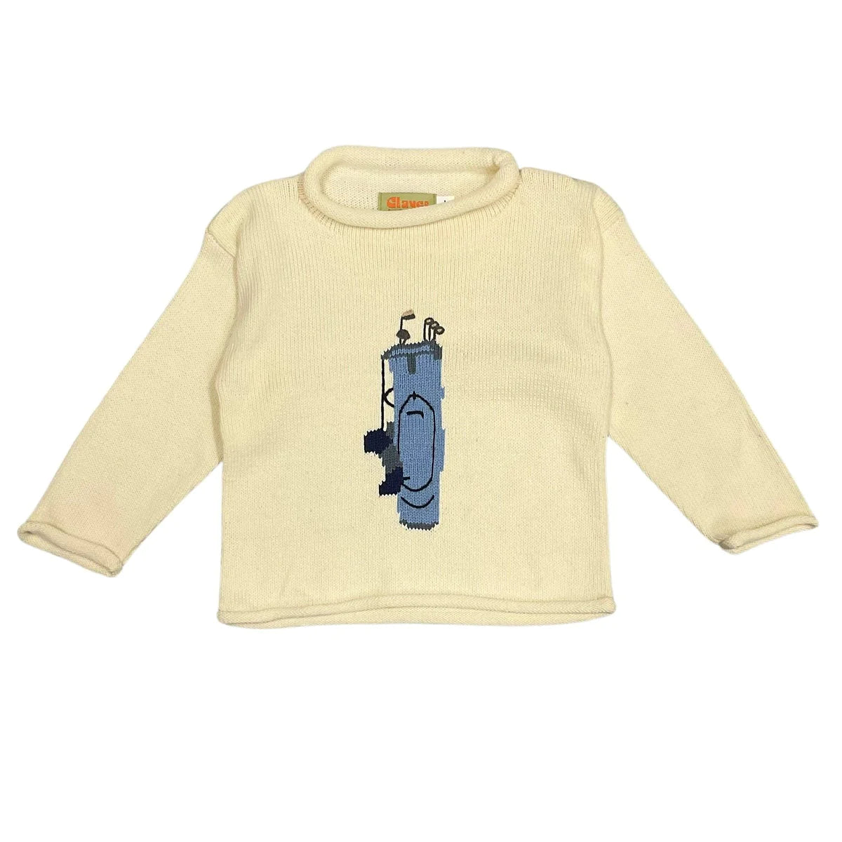 Ivory with Blue Golf Cart Rollneck Sweater