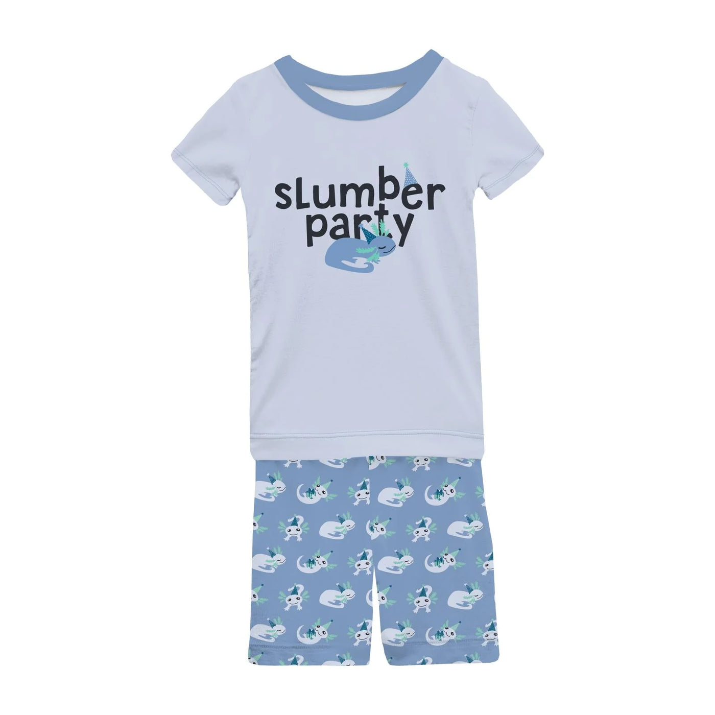 Dream Blue Axolotl Short Sleeve Graphic Tee Pajama Set with Shorts