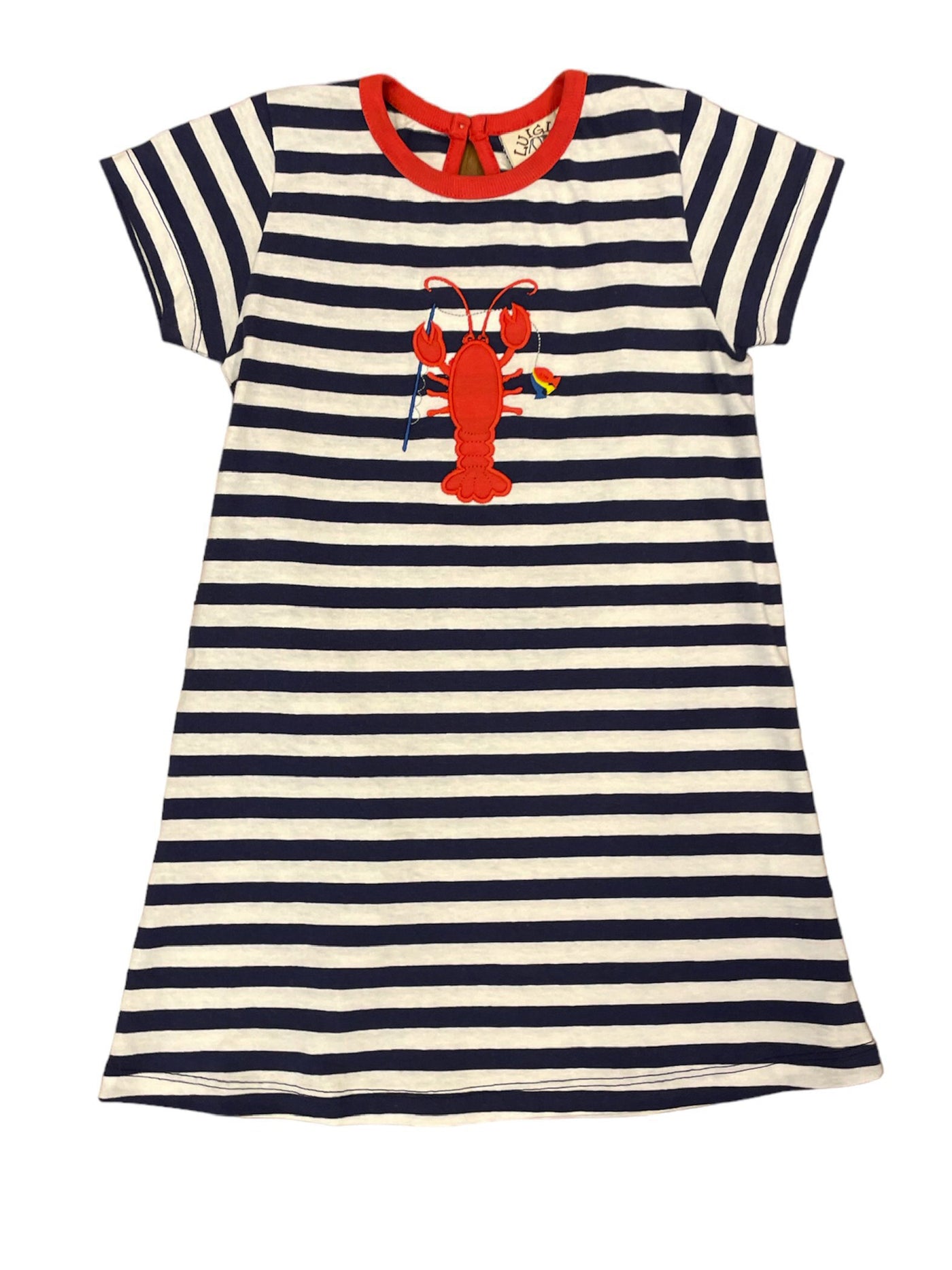 Royal and White Stripe Dress with Fishing Lobster