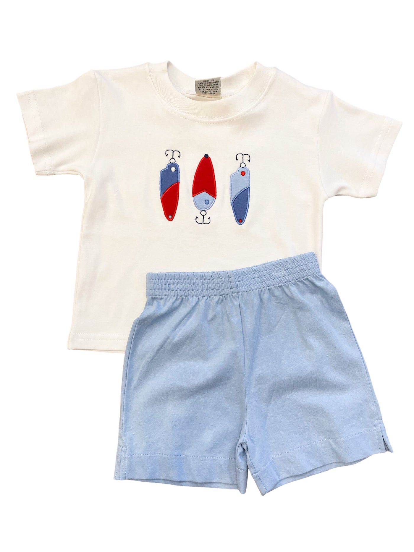 Red and Blue Fishing Lures Short Set with Sky Blue Jersey Shorts