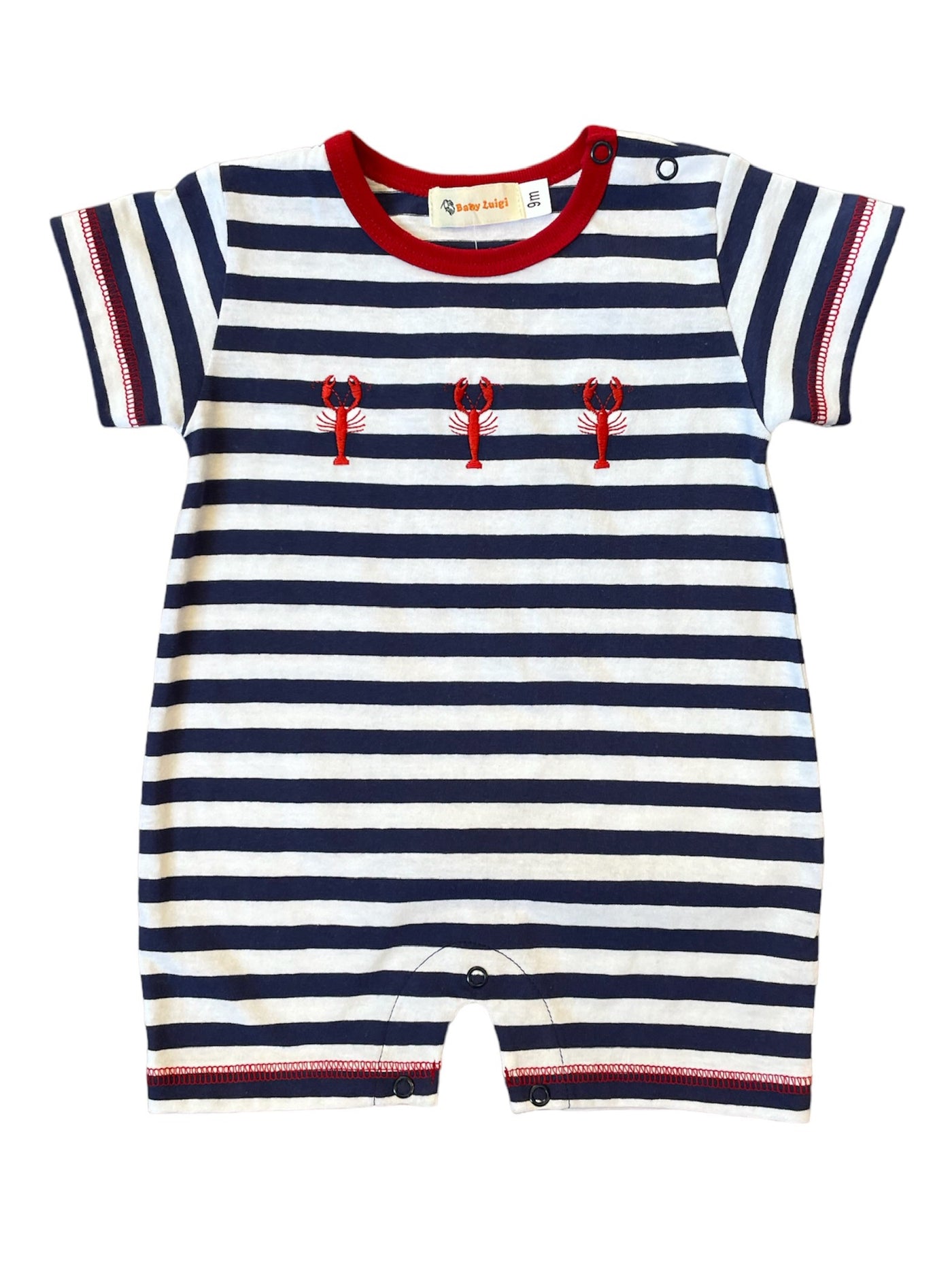 Blue & White Stripe Romper with Lobsters