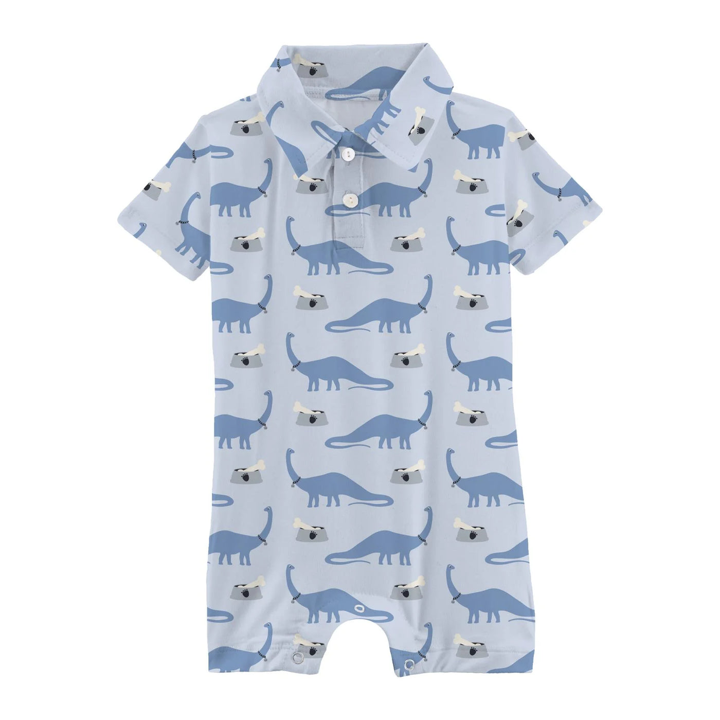 Dew Pet Dino Print Short Sleeve Polo Romper