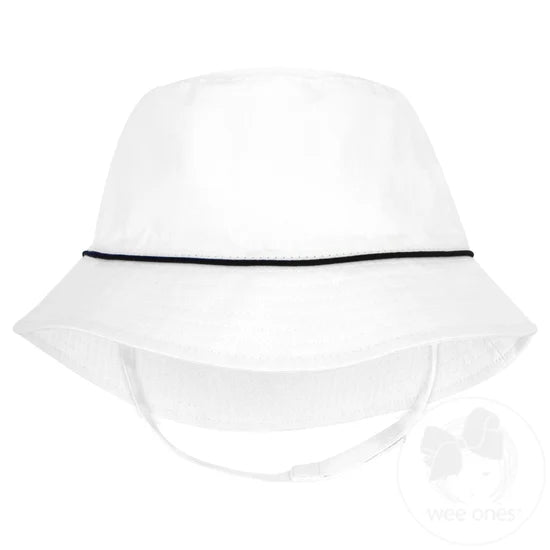 Reversible Boys Bucket Hat with Straps - White with Navy