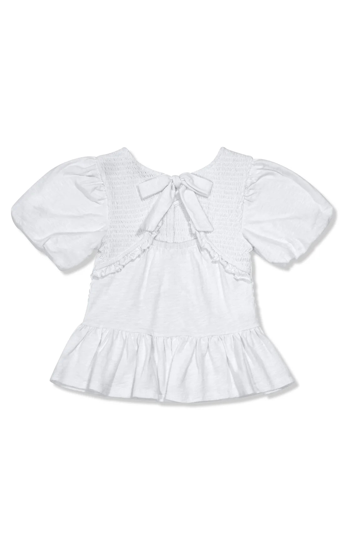 White Smocked Tie Back Top