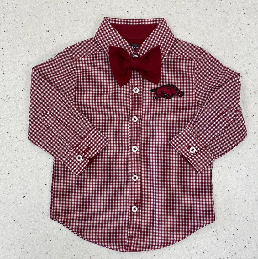Gingham Razorback Button Up with Bow Tie