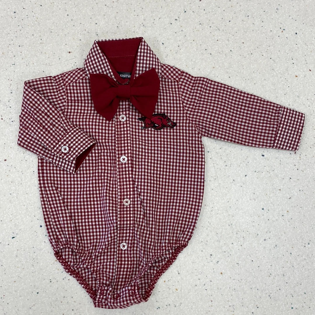 Arkansas Razorbacks Gingham Bodysuit With Bowtie