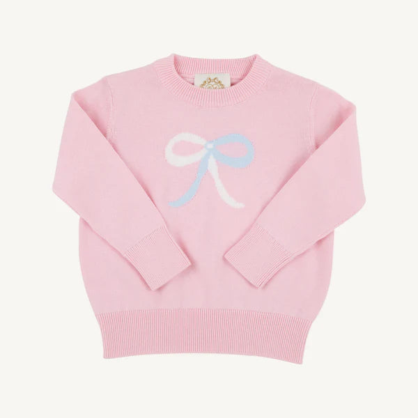Palm Beach Pink with Worth Avenue White & Beale Street Blue Bow Isabelle's Intarsia Sweater