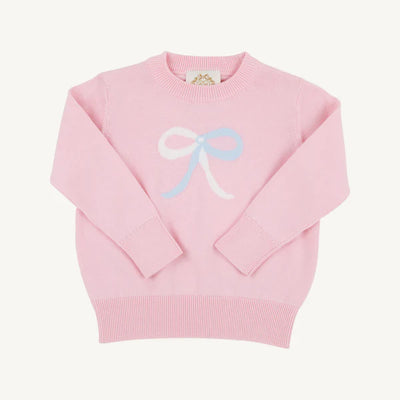 Palm Beach Pink with Worth Avenue White & Beale Street Blue Bow Isabelle's Intarsia Sweater