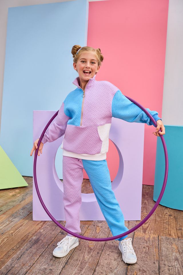 Color Block Jogger - Lavender & Blue Quilted Trellis