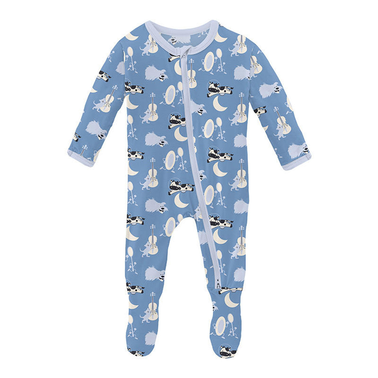 Dream Blue Hey Diddle Diddle Print Footie with 2 Way Zipper