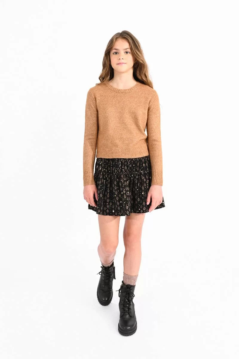 Camel Knitted Sweater with Iridecent Mesh