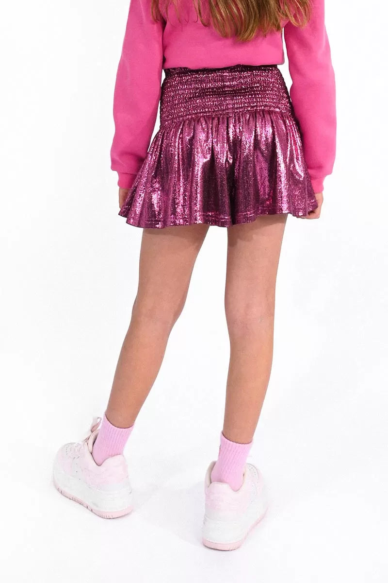 Pink Lamé Shorts with Smocked Waistband
