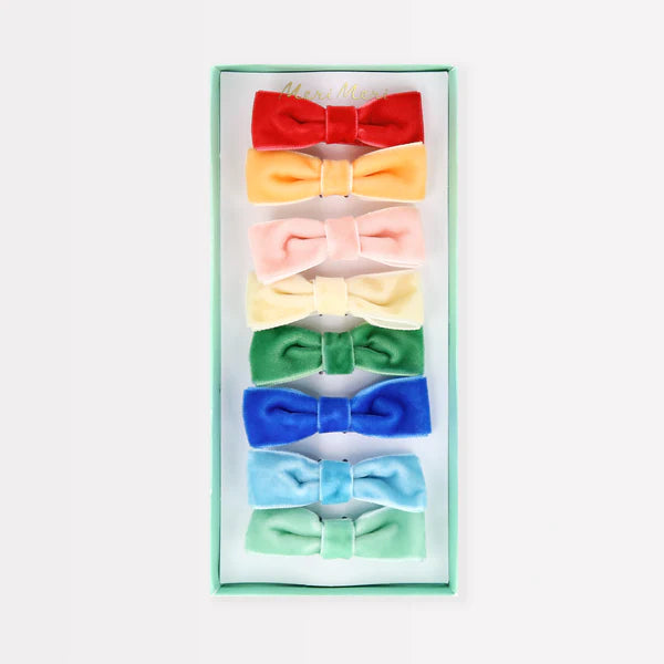 Rainbow Velvet Bow Hair Clips