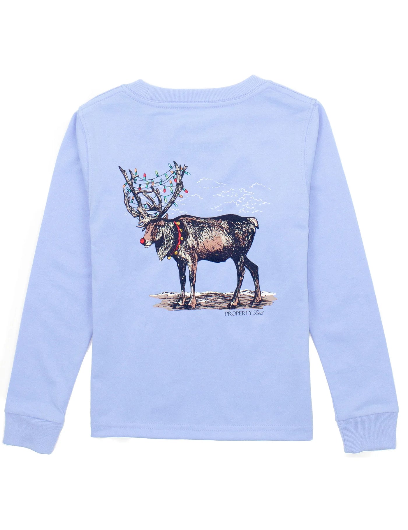 Boys Reindeer Long Sleeve Tee- Light Blue