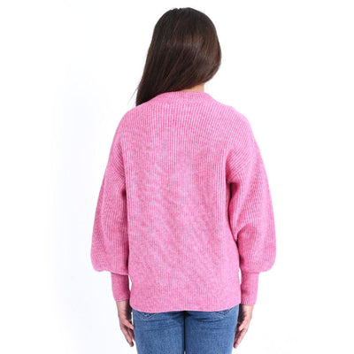 Pink Ribbed Knit Cardigan