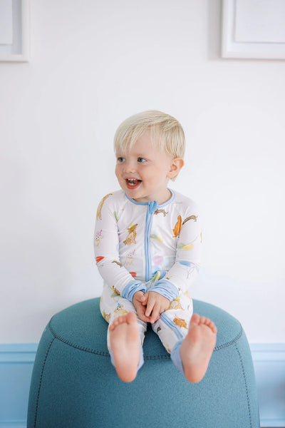 Dog Party Sleep Romper- Blue