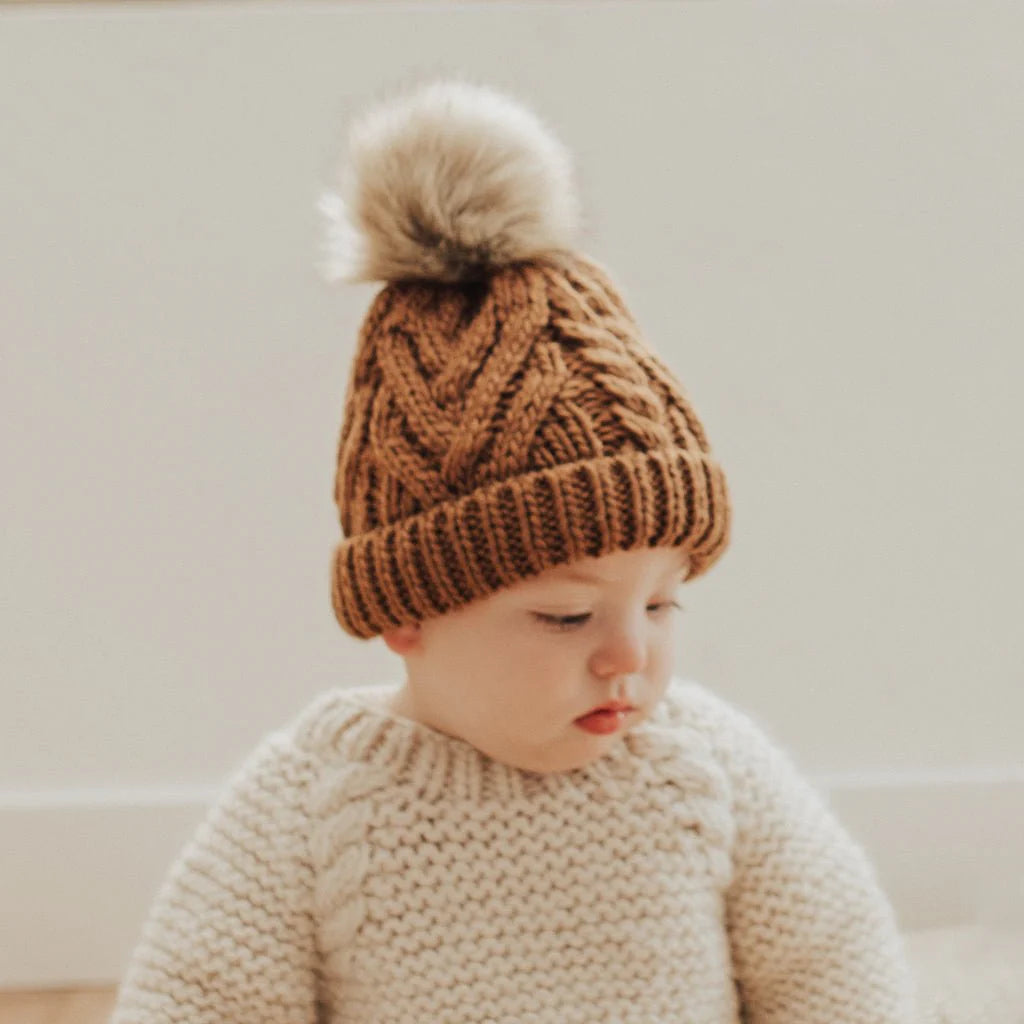 Pecan Pop Pom Pom Beanie Hat