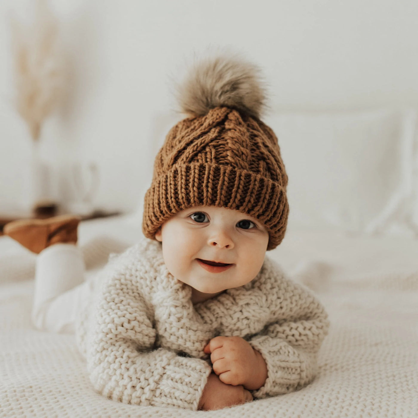 Pecan Pop Pom Pom Beanie Hat