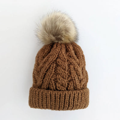 Pecan Pop Pom Pom Beanie Hat