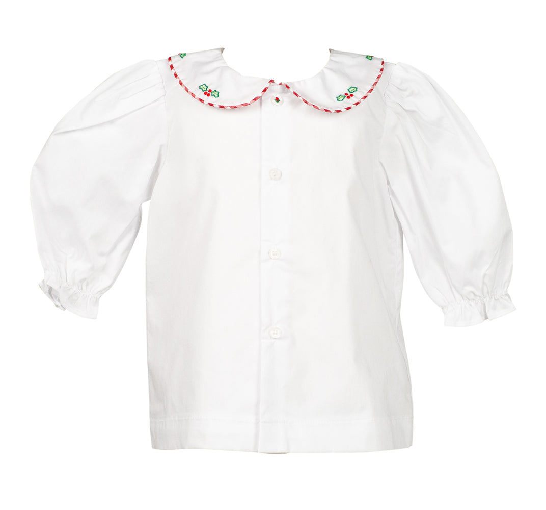Red Tinsel Christmas Holly Blouse
