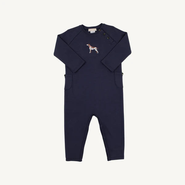 Nantucket Navy with Dog Embroidery Rayburn Romper
