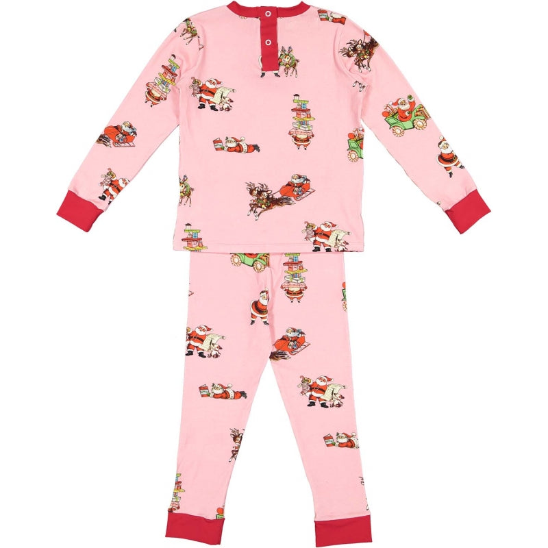 Pink Busy Santa Two Piece Pajama Set