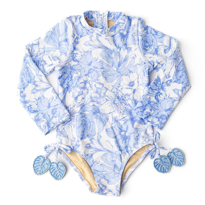 Tropical Blues Long Sleeve One Piece Swimsuit