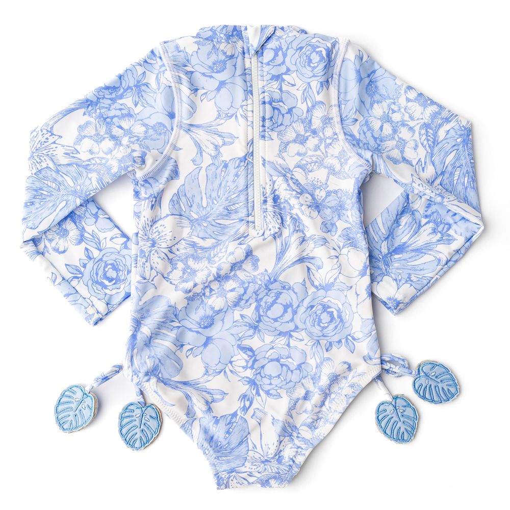 Tropical Blues Long Sleeve One Piece Swimsuit