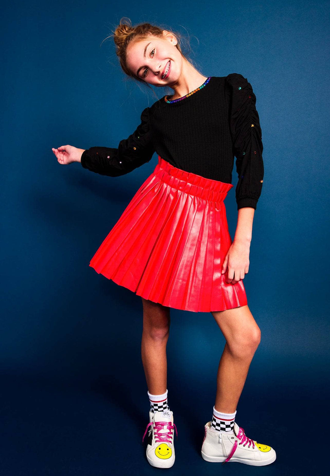 skirts-red-pleated-vegan-