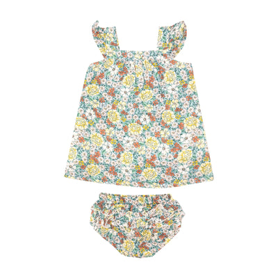 Golden Peony Floral Sundress and Diaper Cover