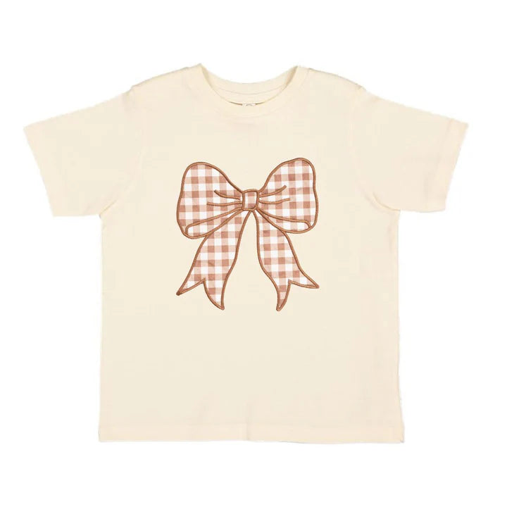 Gingham Bow Patch Short Sleeve T-Shirt - Natural