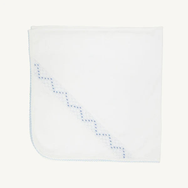 Worth Avenue White with Buckhead Blue Sweetly Smocked Blessing Blanket