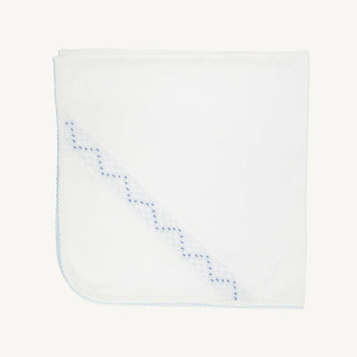 Worth Avenue White with Buckhead Blue Sweetly Smocked Blessing Blanket