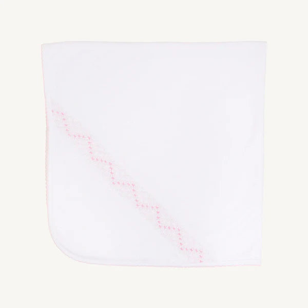 Worth Avenue White with Palm Beach Pink Sweetly Smocked Blessing Blanket