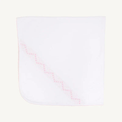 Worth Avenue White with Palm Beach Pink Sweetly Smocked Blessing Blanket