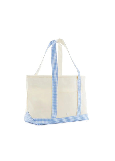 Medium Tote- Coated Canvas Natural with Gingham Sky Trim
