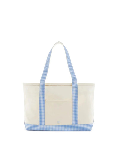 Medium Tote- Coated Canvas Natural with Gingham Sky Trim