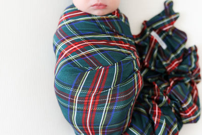 Tartan Plaid Swaddle and Beanie Set