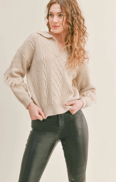 Taupe Ellen Cable Knit Sweater