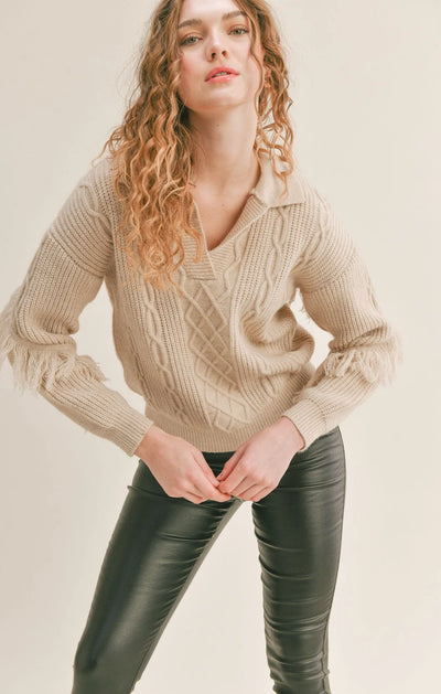 Taupe Ellen Cable Knit Sweater