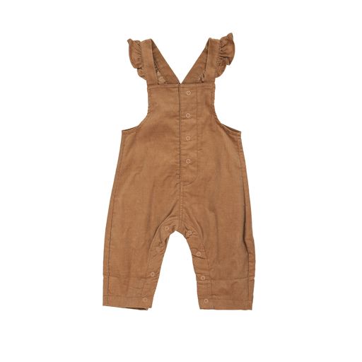 Cashew Front Snap Ruffle Overall- Light Brown